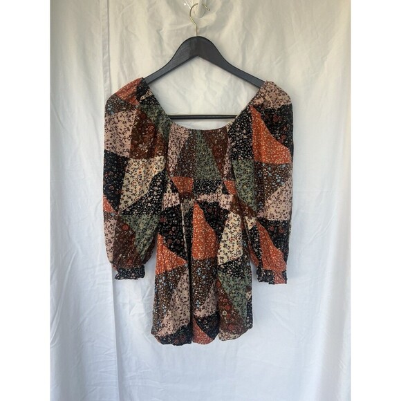 SO Babydoll Top Women’s Size Small Patchwork Floral Hippie Boho Cottage Flowy - Picture 4 of 6